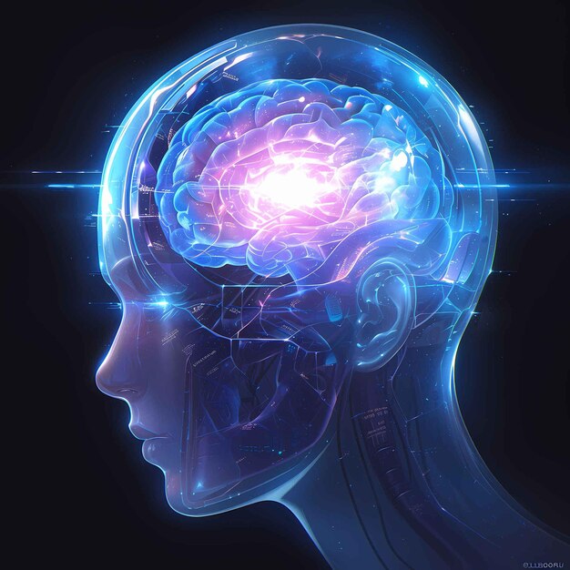 Photo futuristic visualization of human brain activity and intelligence enhancement