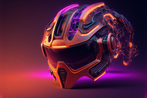 Photo futuristic vr helmet isolated on neon light generative ai illustration