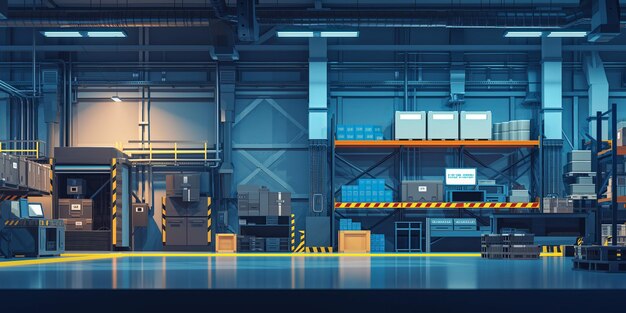 Photo futuristic warehouse interior with advanced storage solutions