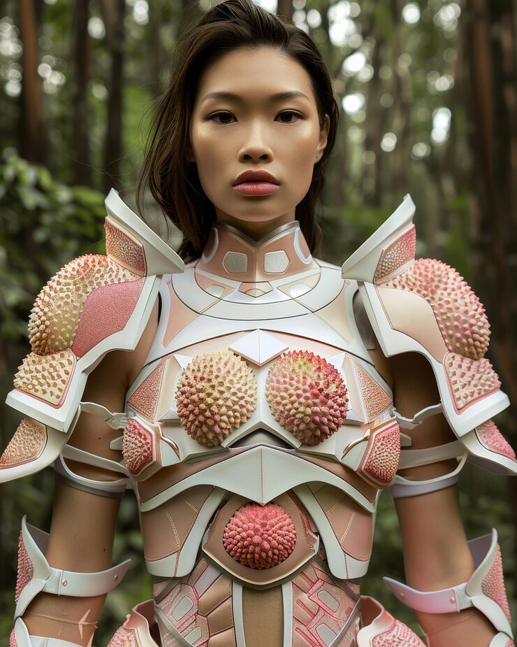 Photo 未来の戦士の女性が自然の中に