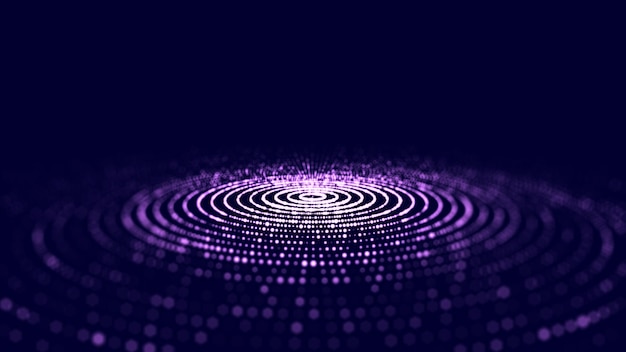 Futuristic wave Dark cyberspace Abstract music sound wave with dots White moving particles on a violet background 3d rendering