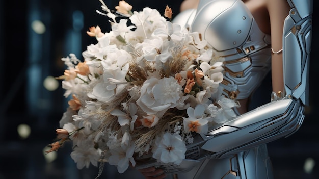 Foto bouquet da sposa futuristico con fiori vivaci