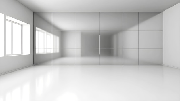 Futuristic white architecture design background White empty room with glass wall