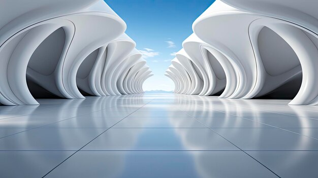 Futuristic White Curved Architecture with Ocean View