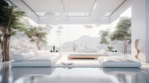 футуристический белый минималистичный интерьер гостиной Generative AI