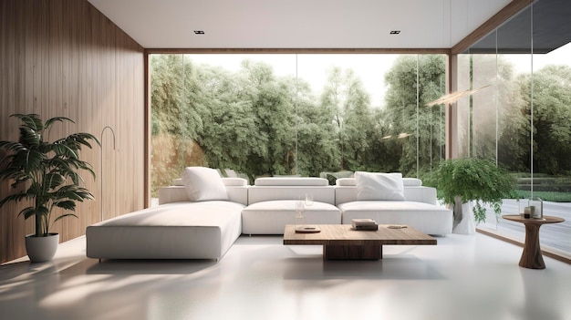 a futuristic white minimal interior of a living room Generative AI