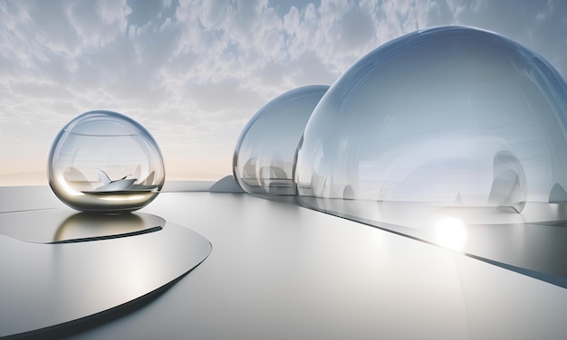 Futuristic white room under the open sky, product view