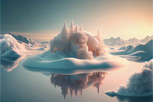 Futuristic winter landscape 3d Generative AI