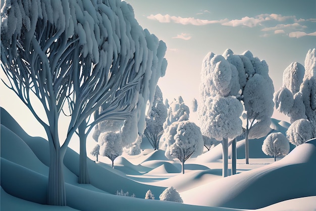 Futuristic winter landscape 3d Generative AI