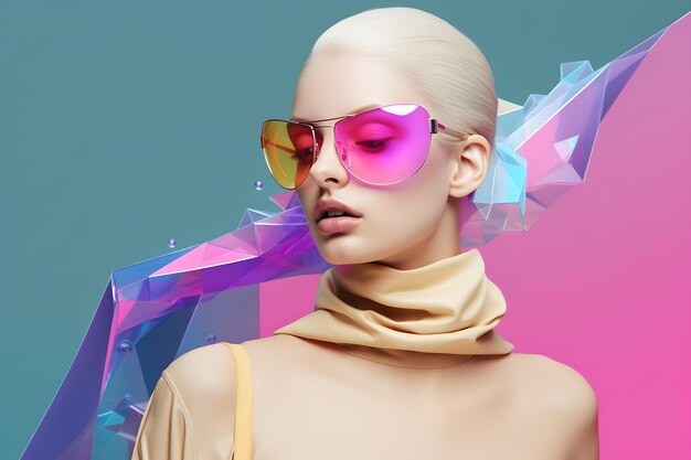 Futuristic woman illustration adorned with liquid transparent glassy wave