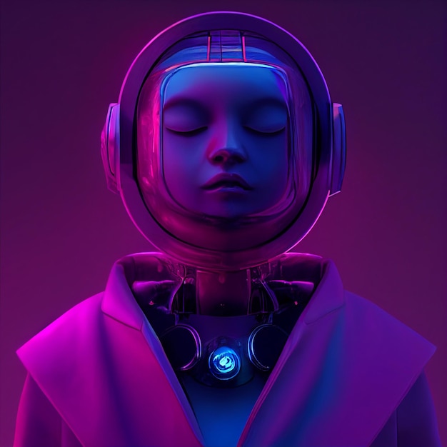 Futuristic woman robot cyborg portrait cyberpunk 3d rendering