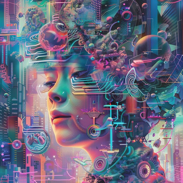 Photo futuristic woman with futuristic headpiece and futuristic cityscape in the background generative ai