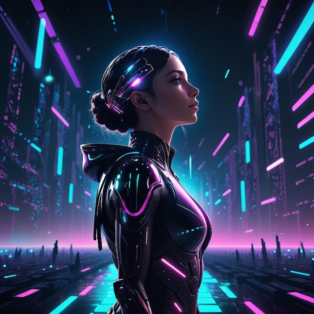 futuristic woman with futuristic robot future conceptfuturistic woman with futuristic robot