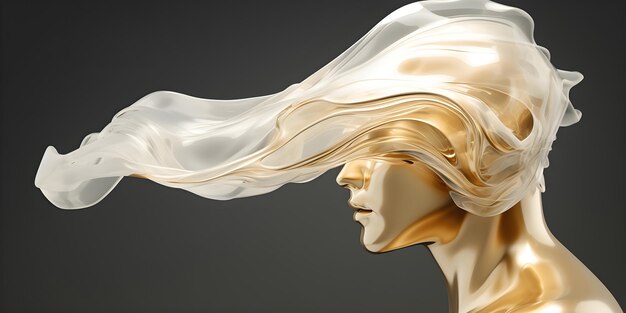 A futuristic woman with long blonde transparent hair