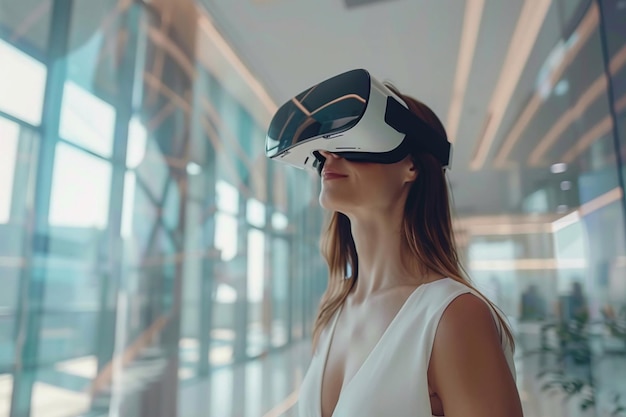 Futuristic Workspaces Businesswomen using a VR headset VR Technology