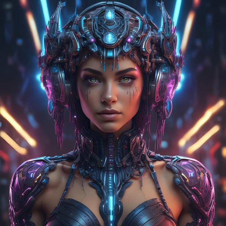 a futuristic young cyborg witch