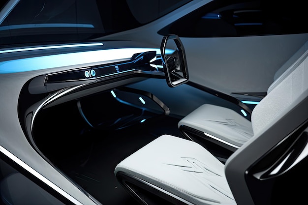 Futuristisch auto-interieur met strak en minimalistisch design met strakke lijnen en hightech snufjes