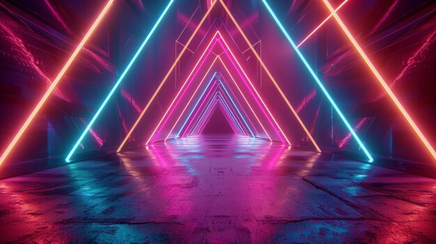 Futuristisch behang met neonlijnen die gloeien in het donker Abstracte geometrische achtergrond