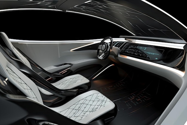 Futuristisch concept car-interieur met een strak en minimalistisch design gecreëerd met generatieve AI