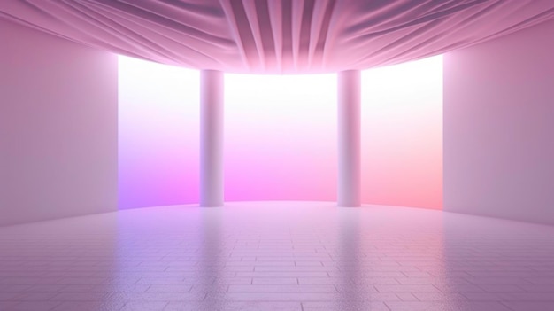 Futuristisch en abstract kunstconcept met neonlicht in een kamer gegenereerd door AI