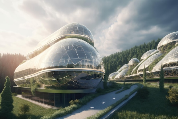 Futuristisch gebouw op zonne-energie met geavanceerde constructie