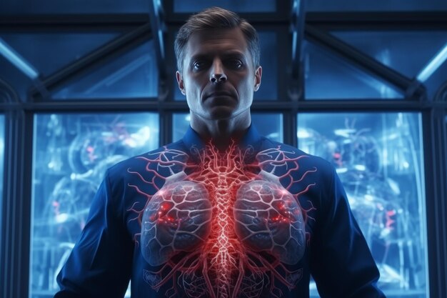 Futuristisch innovatie-element in de medische gezondheidszorg op een sci-fi-conceptuele achtergrond