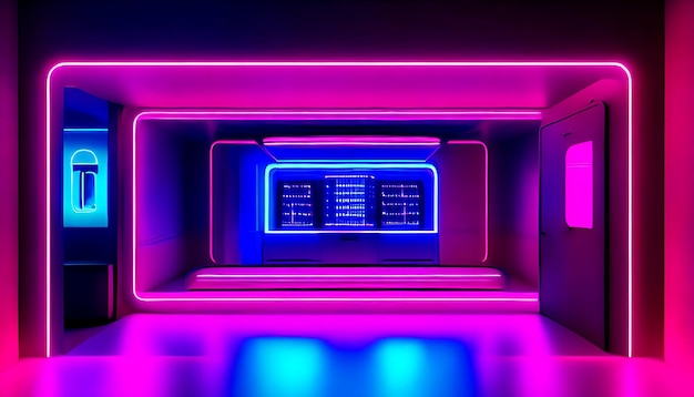 Futuristisch interieur met neonlichten erin