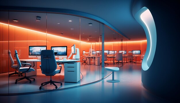Futuristisch kantoorontwerp modern creatief interieur fotoshoot gemaakt met generatieve AI