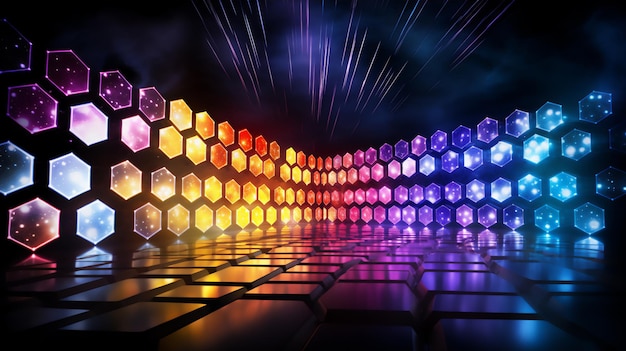 futuristisch lichtpad met geometrische zeshoek en cijfers kleurrijk licht hyperrealistisch