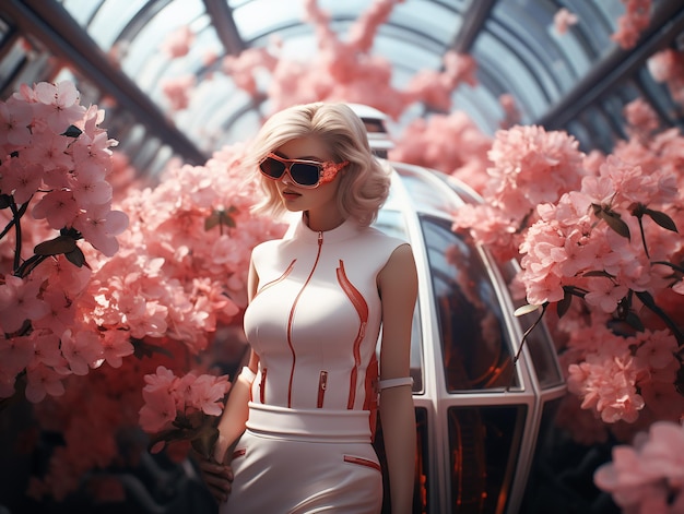 futuristisch mode vrouw portret met trendy haute couture zonnebril fotografie brillen advertentie