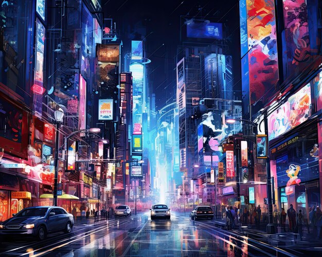 Futuristisch neon stadsbeeld's nachts