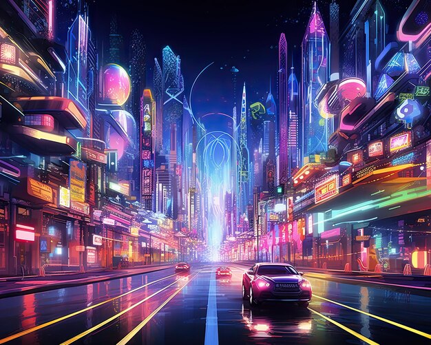 Futuristisch neon stadsbeeld's nachts