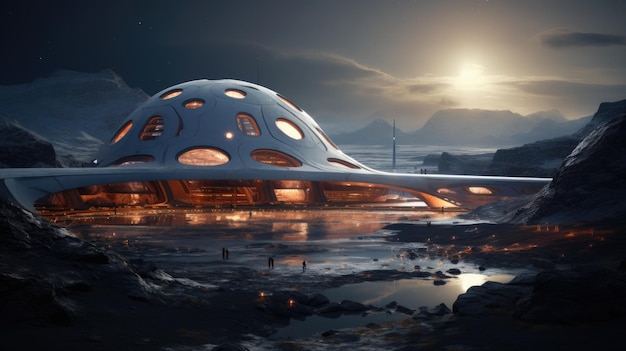 Futuristisch observatorium op zonne-energie op de maan Gemaakt met generatieve AI-technologie