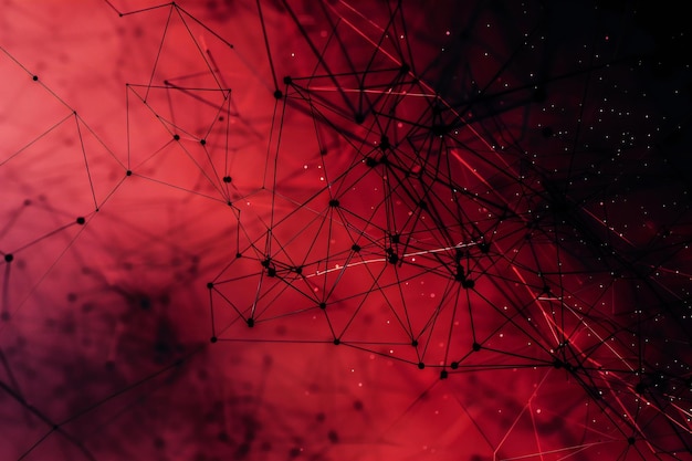 Futuristisch rood-en-zwart digitaal netwerk gloeiende geometrische verbindingen in een dynamische en moderne Abst