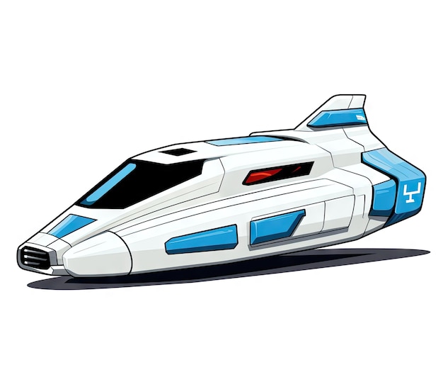 futuristisch ruimteschip sci-fi buitenaardse UFO voertuig op witte achtergrond hyperrealistische cartoon illustratie
