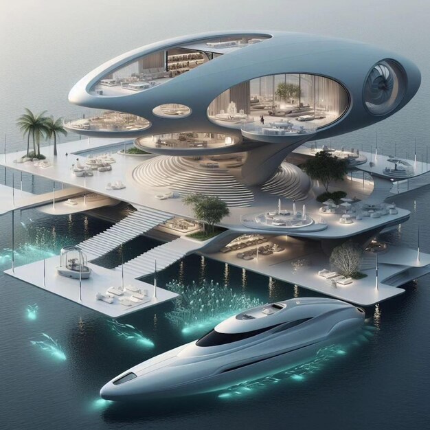 Futuristisch schip 4k behang afbeelding