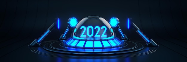 Futuristisch Sci Fi Modern Leeg Grote Zaal Donker Buitenaards Garage Sci Fi Licht 2022 letterteken Nieuwjaar