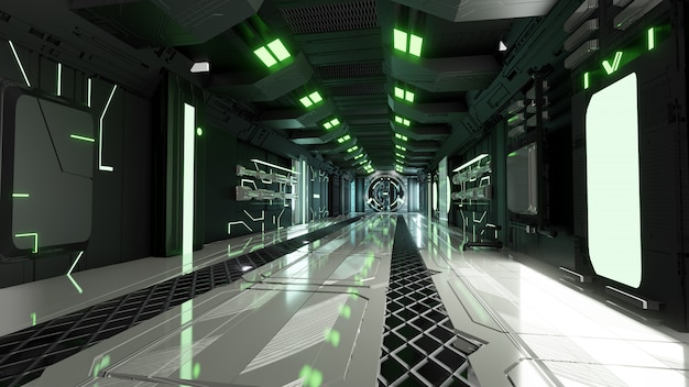 Futuristisch Science Fiction Corridor gloeiend neonportaal