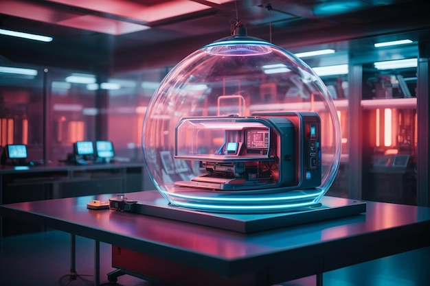 Futuristisch scifi-onderzoekskamerinterieur met hologrammachine 3d-rendering