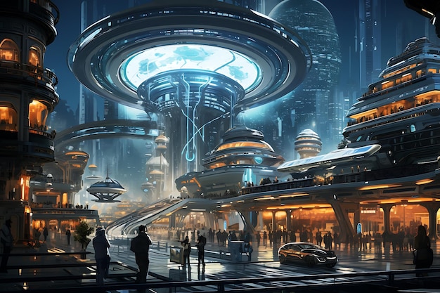 futuristisch stadsbeeld met slanke architectuur en unieke transportmethoden