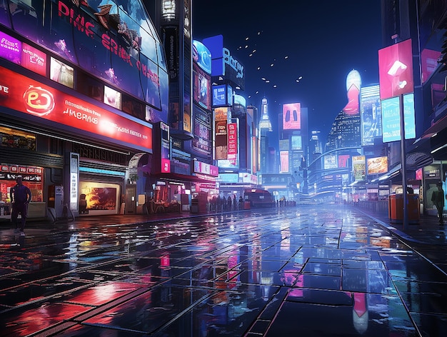 Futuristisch stadsbeeld nachtelijke billboards en neonreclame