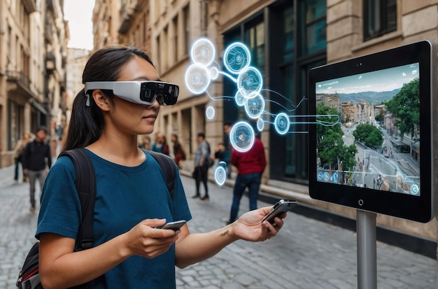 Foto futuristisch stadsleven met ar-technologie