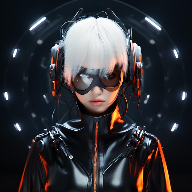 Futuristisch Steampunk-meisje in zonnebril Realistisch 3D-model van een vrouwelijke Cyborg-robotachtige Ai gegenereerd