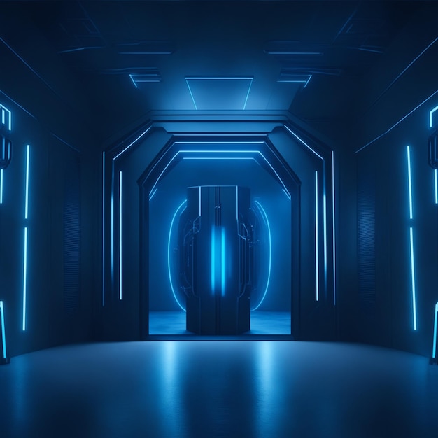 futuristisch tentoonstellingszaalontwerp in het donker blauw licht illustratie