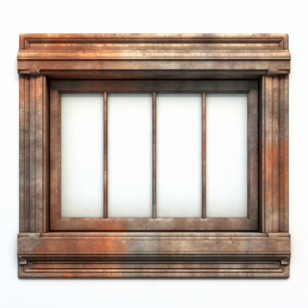 Foto futuristisch victoriaans 3d-model van oud roestige raam met houten frame