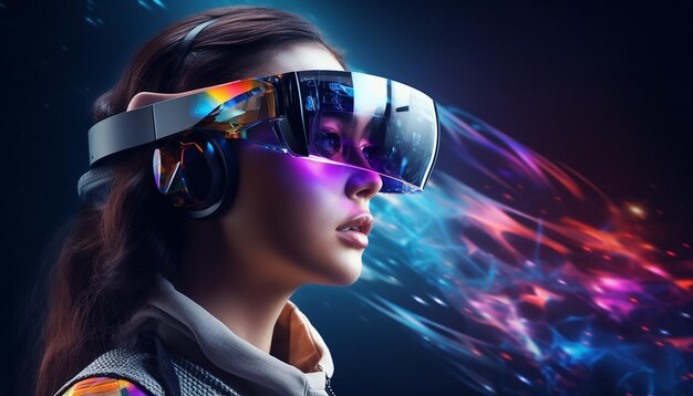 Futuristisch virtual reality-concept vr- en ar-technologieën een vrouw in een bril met 3d illustratie