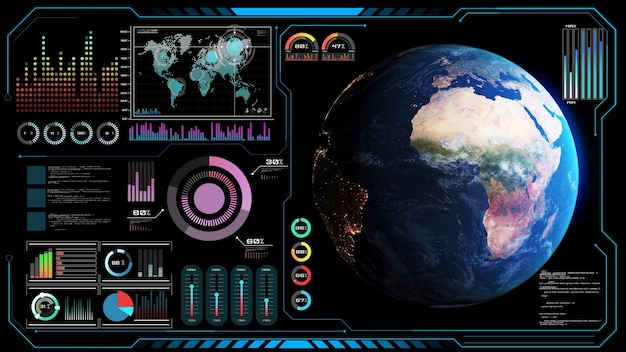 Futuristisch vr head-up display-ontwerp met orbitaal wereldwijd netwerk 3d-rendering
