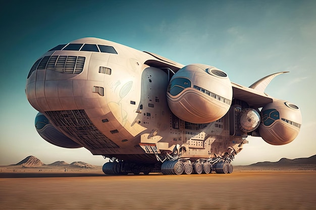 Futuristisch vrachtvliegtuig van de toekomst met grote vliegmachine voor ruimtevluchten gemaakt met generatief
