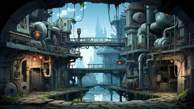 Futuristische 2D platformer landschap achtergrond