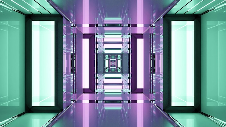 Futuristische 3d illustratie van 4K UHD van kleurrijke gang